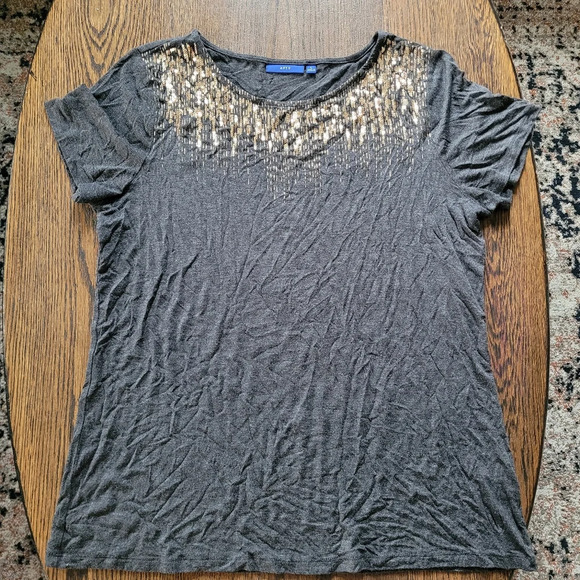 Apt.9 Dark Gray with Gold Sequins Short Sleeve T-Shirt Top Size Women's Large - Picture 5 of 10